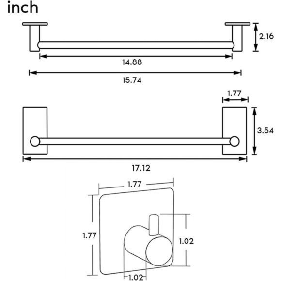 16-Inch Towel Bar - Self Adhesive Bathroom Towel Holder with 2 Packs Towel Hooks - Picture 5 of 6